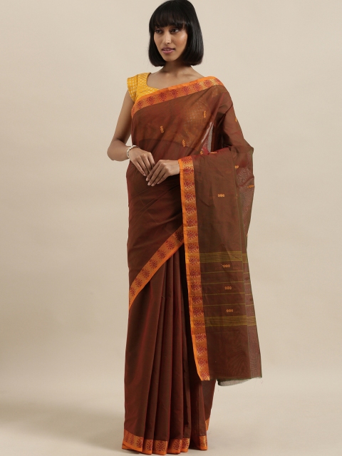 

The Chennai Silks Maroon & Orange Pure Cotton Woven Design Chettinad Saree