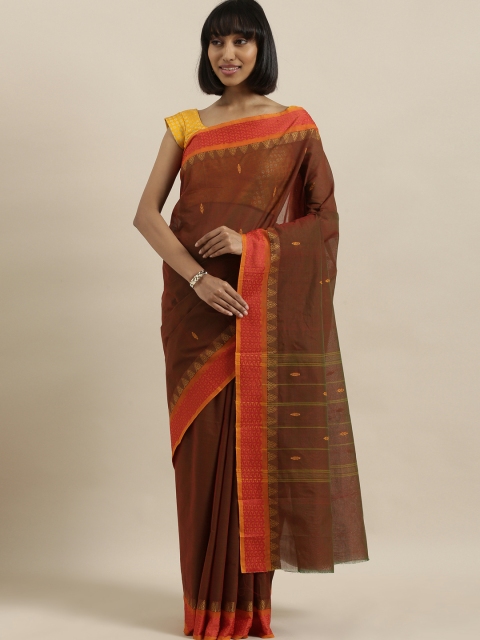 

The Chennai Silks Brown & Orange Pure Cotton Woven Design Chettinad Saree