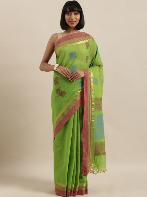 

The Chennai Silks Classicate Green & Pink Pure Cotton Woven Design Handloom Saree