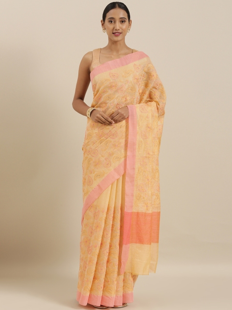 

The Chennai Silks Classicate Yellow & Pink Viscose Rayon Embroidered Saree