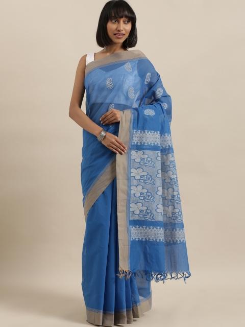 

The Chennai Silks Blue & Beige Pure Cotton Woven Design Saree