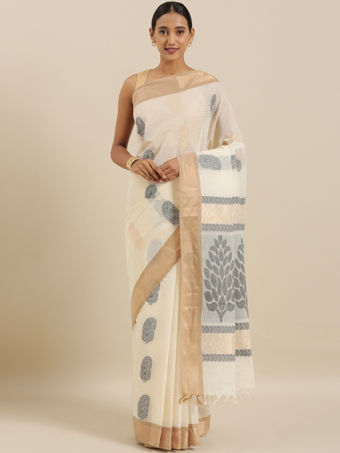 

The Chennai Silks Off-White Woven Design Pure Cotton Saree
