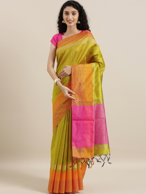 

The Chennai Silks Green Solid Cotton Blend Saree