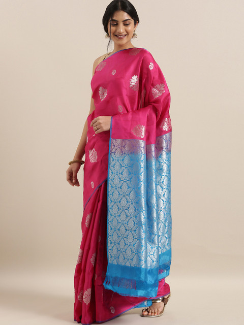 

The Chennai Silks Magenta Pink & Blue Pure Silk Woven Design Kanjeevaram Saree
