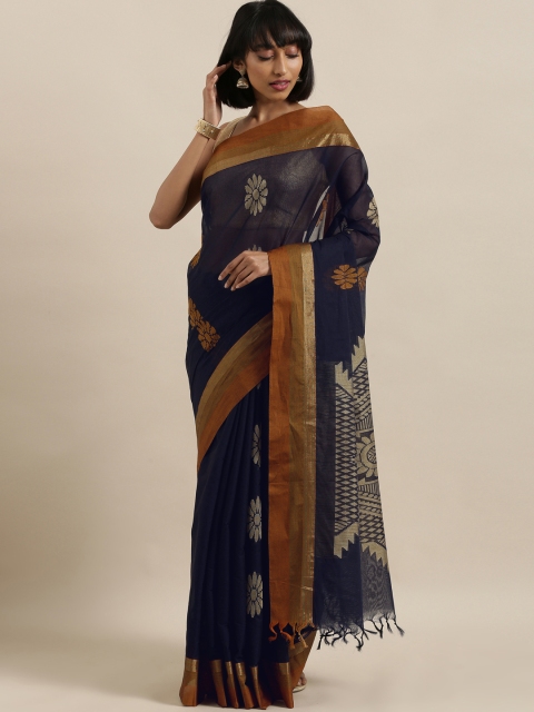 

The Chennai Silks Navy Blue Woven Design Pure Cotton Saree