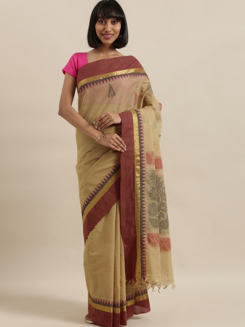 

The Chennai Silks Beige Solid Pure Cotton Saree