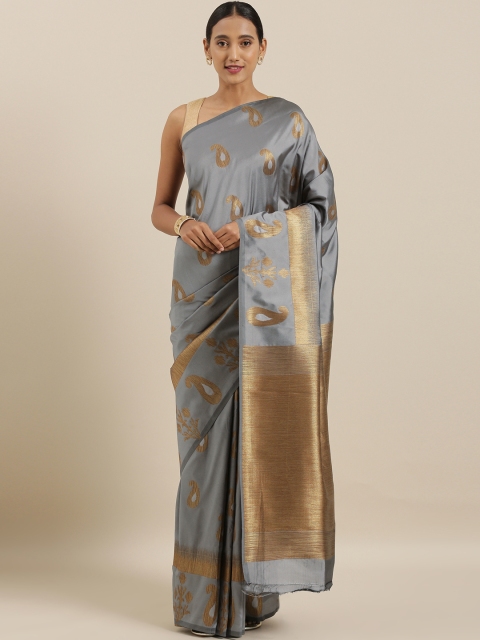 

The Chennai Silks Grey & Gold-Toned Polycotton Woven Design Saree