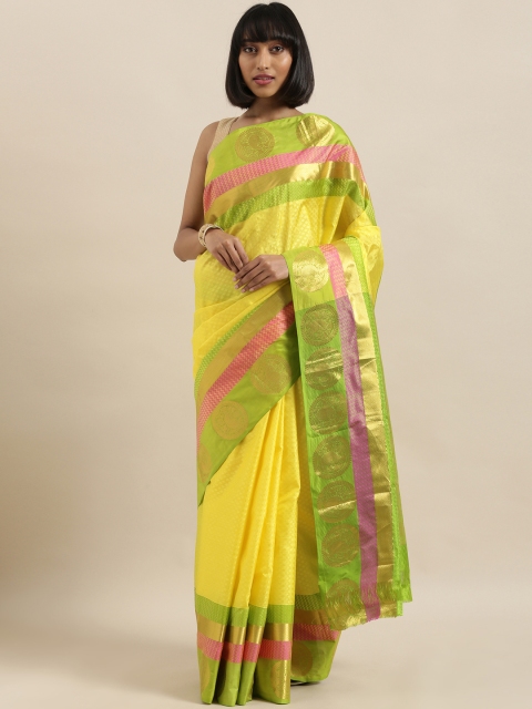 

The Chennai Silks Yellow Pure Silk Woven Design Dharmavaram Saree