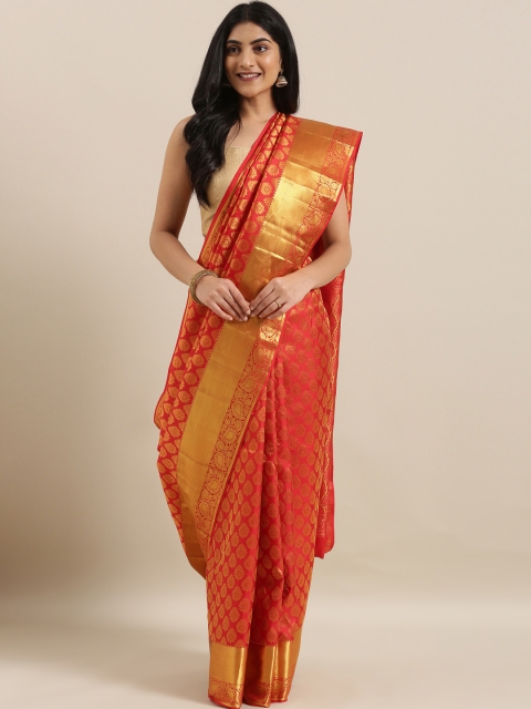 

The Chennai Silks Red & Gold-Toned Pure Silk Woven Design Kanjeevaram Saree