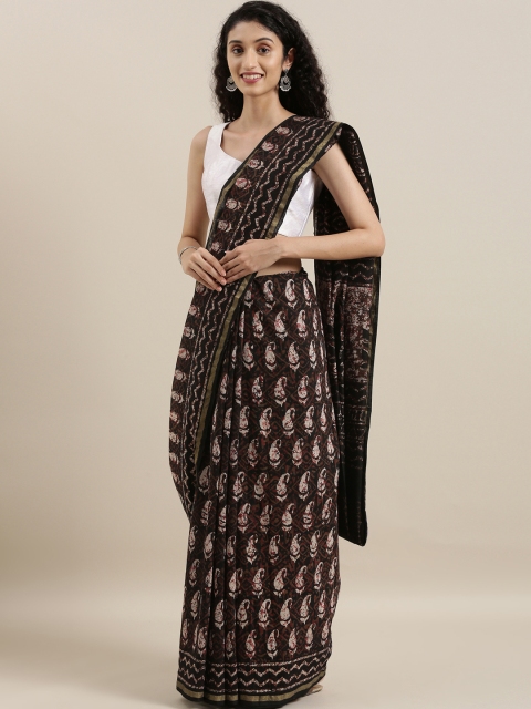 

The Chennai Silks Burgundy & Brown Pure Cotton Printed Block Print Saree