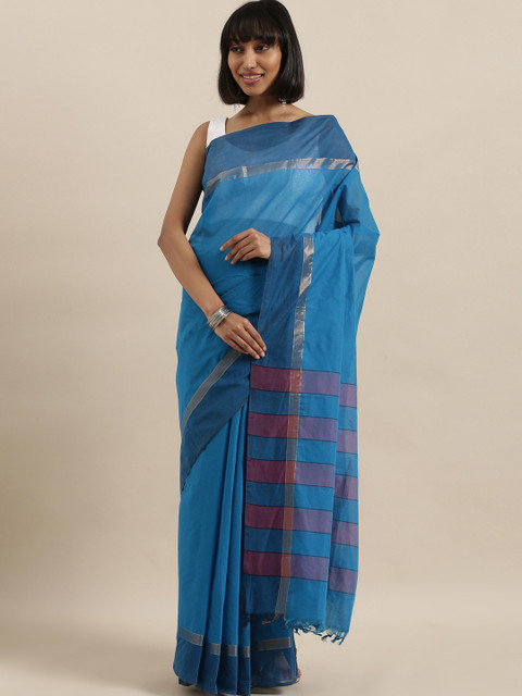 

The Chennai Silks Blue Solid Pure Cotton Saree