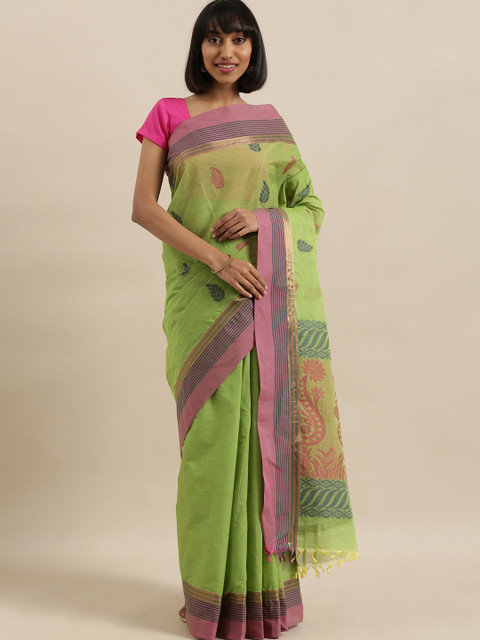 

The Chennai Silks Green & Purple Pure Cotton Woven Design Saree