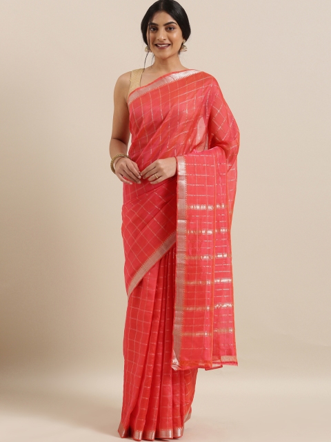 

The Chennai Silks Red & Silver-Coloured Pure Cotton Checked Mangalagiri Saree