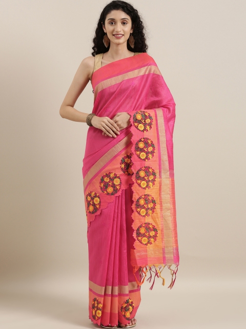 

The Chennai Silks Classicate Pink Embroidered Jute Cotton Saree