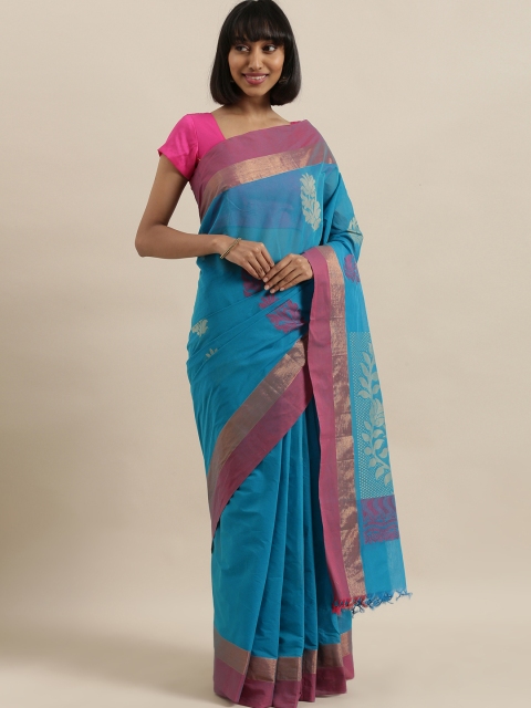 

The Chennai Silks Blue & Gold-Toned Pure Cotton Woven Design Saree