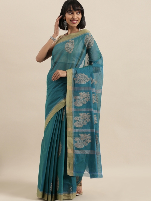 

The Chennai Silks Classicate Teal Blue Woven Design Pure Cotton Handloom Saree