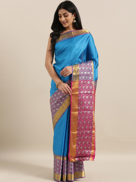 

The Chennai Silks Blue Pure Silk Woven Design Kanjeevaram Saree