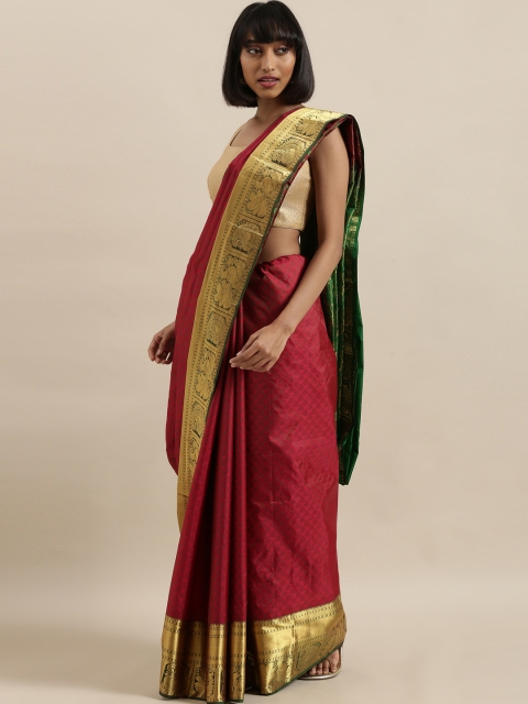 

The Chennai Silks Maroon Pure Silk Woven Design Dharmavaram Saree