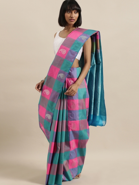 

The Chennai Silks Blue & Pink Pure Silk Woven Design Kanjeevaram Saree