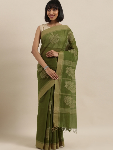 

The Chennai Silks Green & Golden Pure Cotton Woven Design Saree