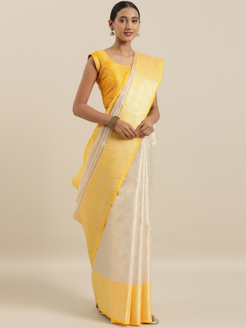 

The Chennai Silks Classicate Off-White & Yellow Organza Woven Design Saree
