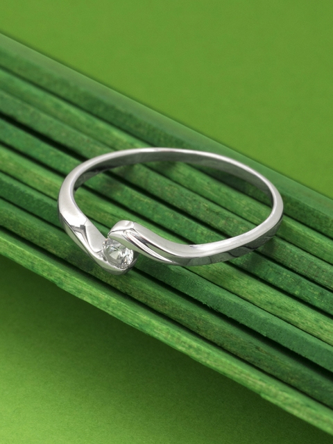 

Peora Rhodium-Plated Sterling Silver CZ Stone-Studded Ring
