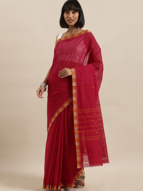 

The Chennai Silks Classicate Red Pure Cotton Solid Chettinad Handloom Saree