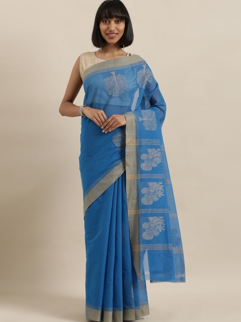 

The Chennai Silks Classicate Blue Solid Pure Cotton Saree