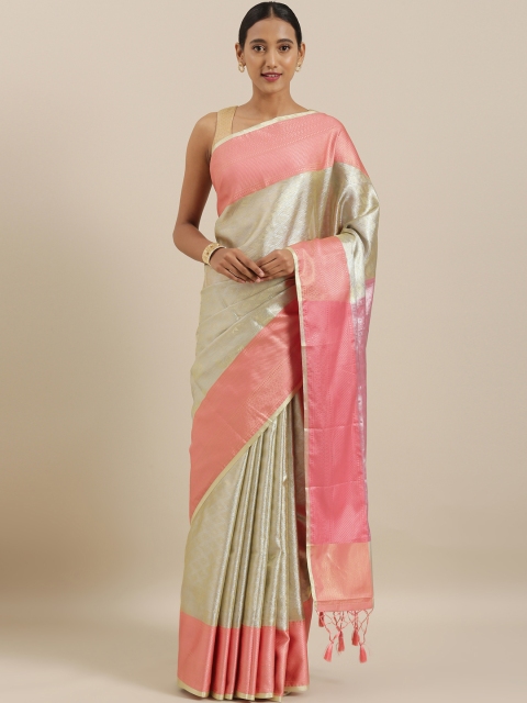 

The Chennai Silks Cream-Coloured Woven Design Organza Saree