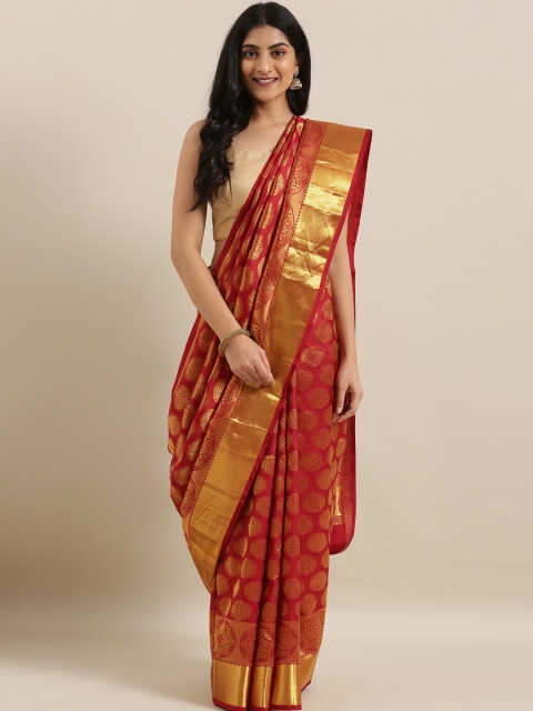 

The Chennai Silks Red & Gold-Toned Pure Silk Woven Design Kanjeevaram Saree