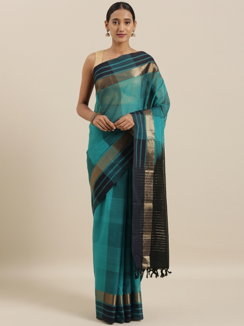 

The Chennai Silks Blue Checked Pure Cotton Saree
