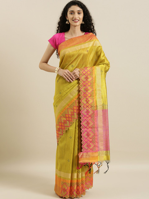 

The Chennai Silks Classicate Green Embroidered Jute Cotton Saree