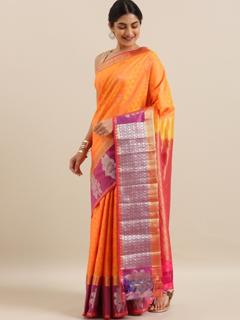 

The Chennai Silks Orange Pure Silk Woven Design Dharmavaram Saree