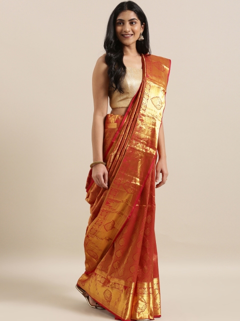 

The Chennai Silks Red & Gold-Toned Pure Silk Woven Design Kanjeevaram Saree