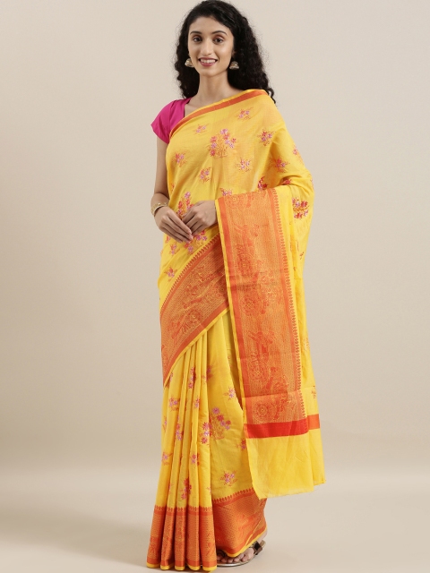 

The Chennai Silks Classicate Yellow & Orange Viscose Rayon Embroidered Saree