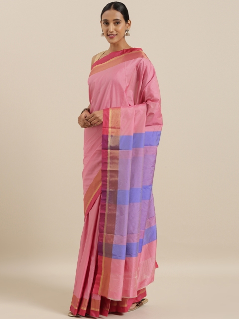 

The Chennai Silks Classicate Pink Solid Polycotton Saree