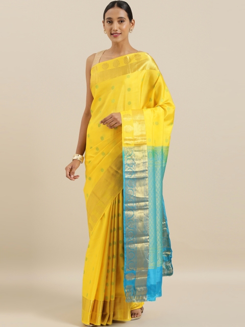 

The Chennai Silks Yellow & Blue Pure Silk Woven Design Kanjeevaram Saree