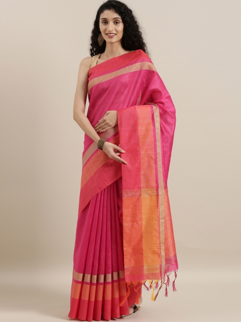 

The Chennai Silks Pink Solid Cotton Blend Saree