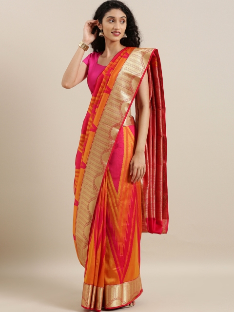 

The Chennai Silks Pink & Mustard Yellow Art Silk Woven Design Saree