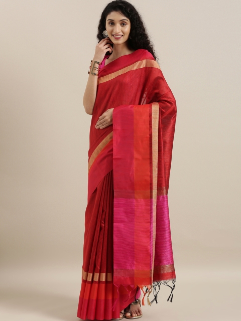 

The Chennai Silks Classicate Red & Pink Cotton Blend Solid Saree
