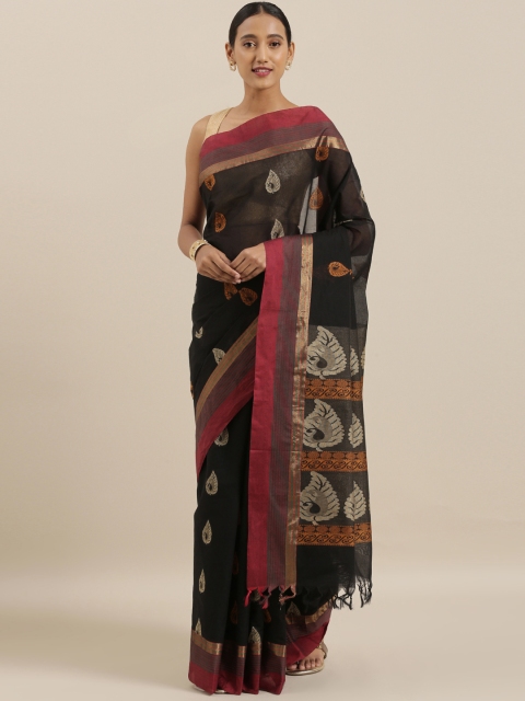 

The Chennai Silks Classicate Black & Orange Pure Cotton Woven Design Handloom Saree