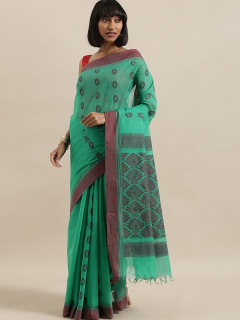

The Chennai Silks Green & Maroon Pure Cotton Woven Design Saree