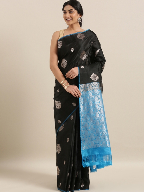 

The Chennai Silks Black & Silver-Toned Pure Silk Woven Design Kanjeevaram Saree