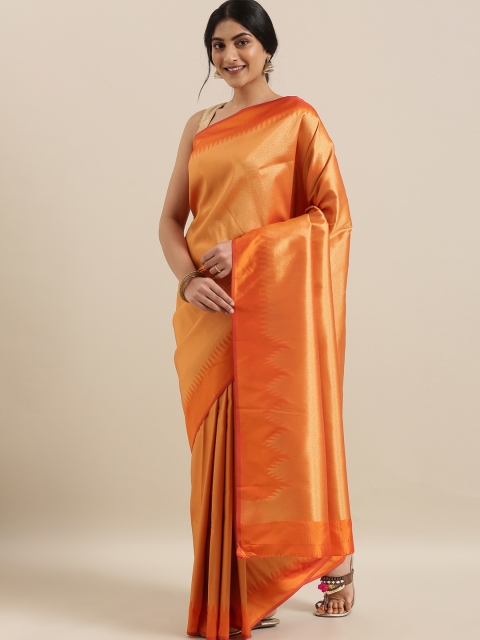 

The Chennai Silks Orange & Gold-Toned Polycotton Solid Saree