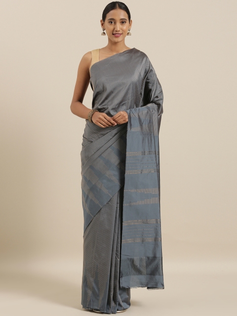 

The Chennai Silks Grey & Gold-Toned Polycotton Woven Design Saree