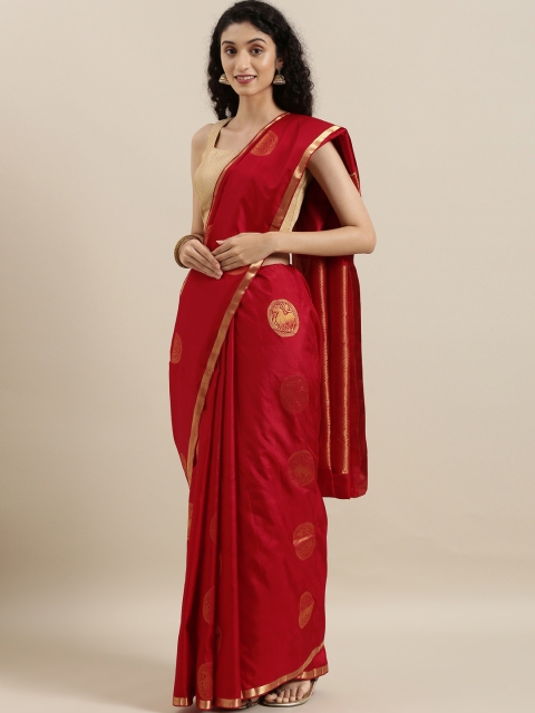 

The Chennai Silks Classicate Red & Gold-Toned Pure Silk Woven Design Kanjeevaram Saree