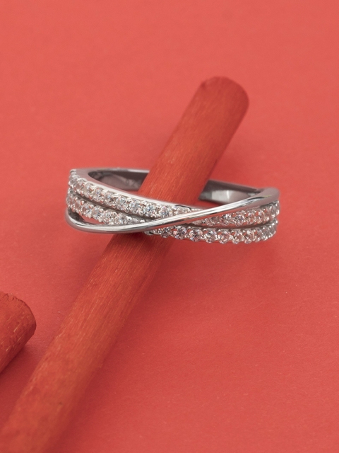 

Peora Rhodium-Plated Sterling Silver CZ Stone-Studded Ring