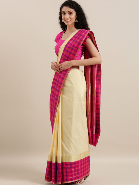 

The Chennai Silks Cream-Coloured Solid Art Silk Saree