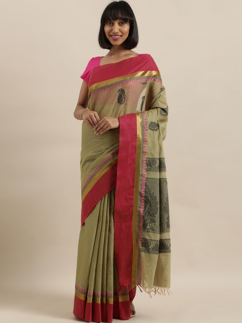 

The Chennai Silks Olive Green Solid Pure Cotton Saree