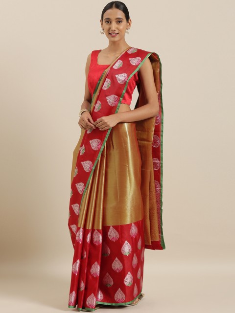 

The Chennai Silks Gold-Toned & Red Organza Woven Design Saree